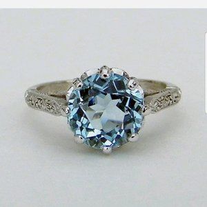 18k WHITE GOLD OVER S925 STAMPED BLUE RING